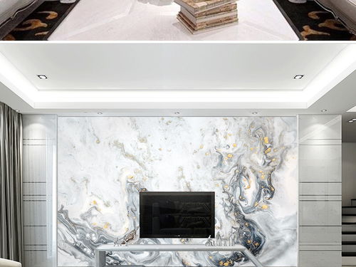 現(xiàn)代簡(jiǎn)約新中式抽象水墨山水大理石電視背景墻圖片素材 效果圖下載