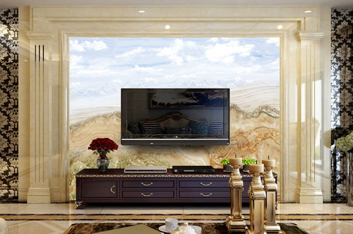 大理石石紋山水藍(lán)天青山背景墻 自然與奢華的融合